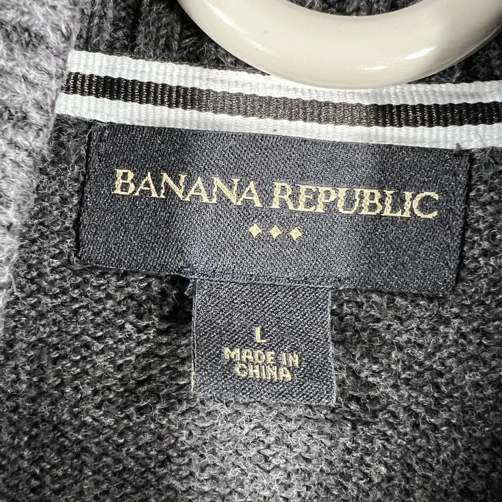 Banana Republic Sweater Mens Large Gray Long Sleeve Mock Neck 1/4 Button Up